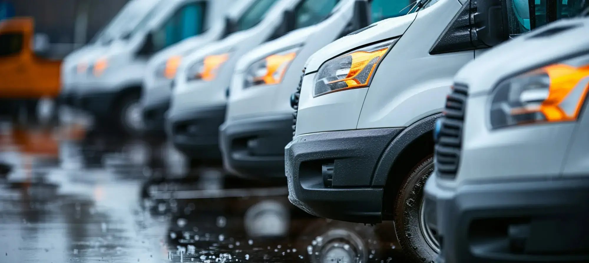 Flotte de véhicules utilitaires blancs stationnés